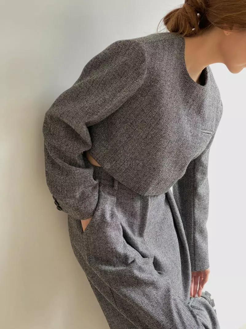 Analog Beige - Korean Women Fashion - #thatsdarling - Hearringbone Blouse - 2