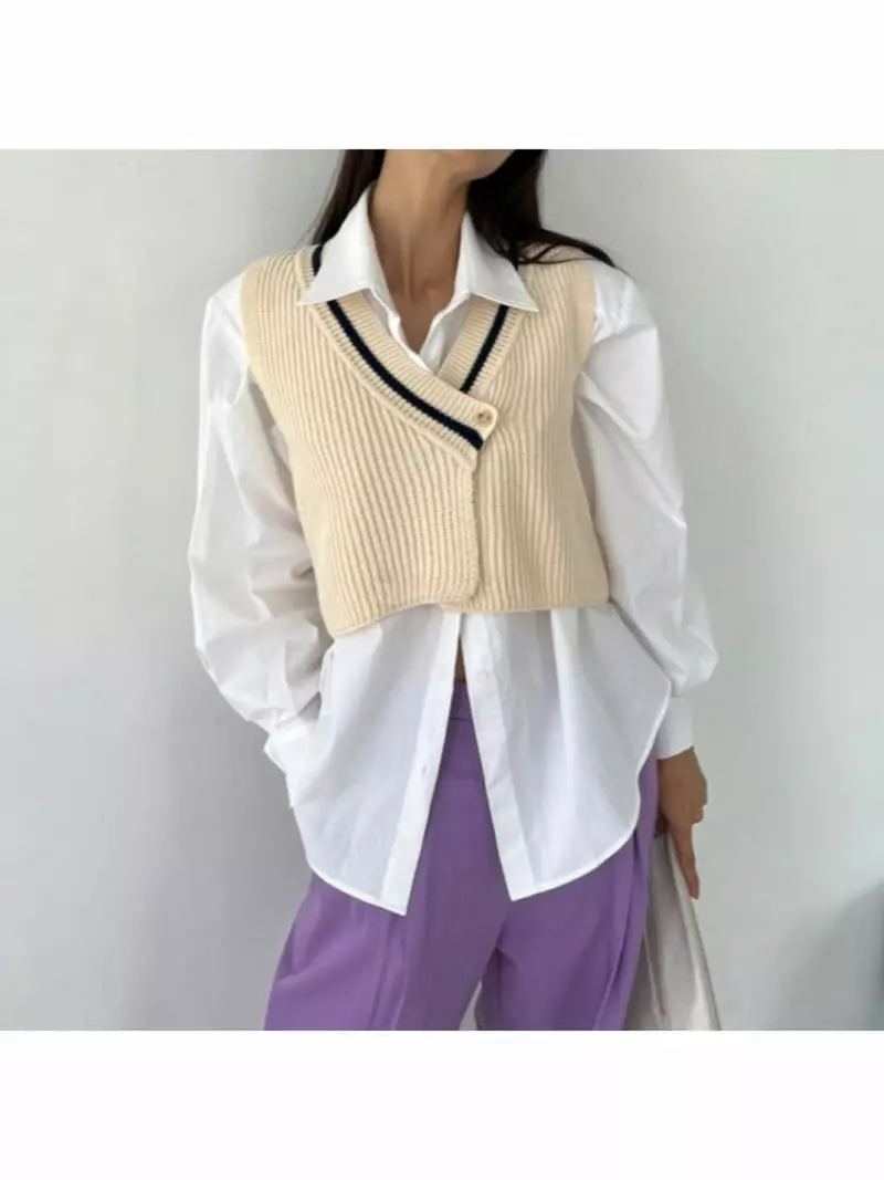 Analog Beige - Korean Women Fashion - #vintageinspired - Color Open Vest - 7