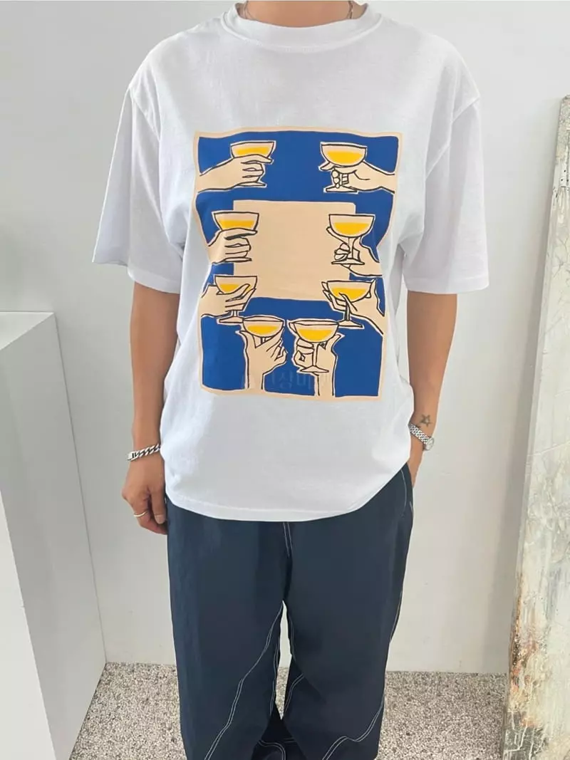 Analog Beige - Korean Women Fashion - #vintagekidsstyle - Paint Short Sleeves Tee