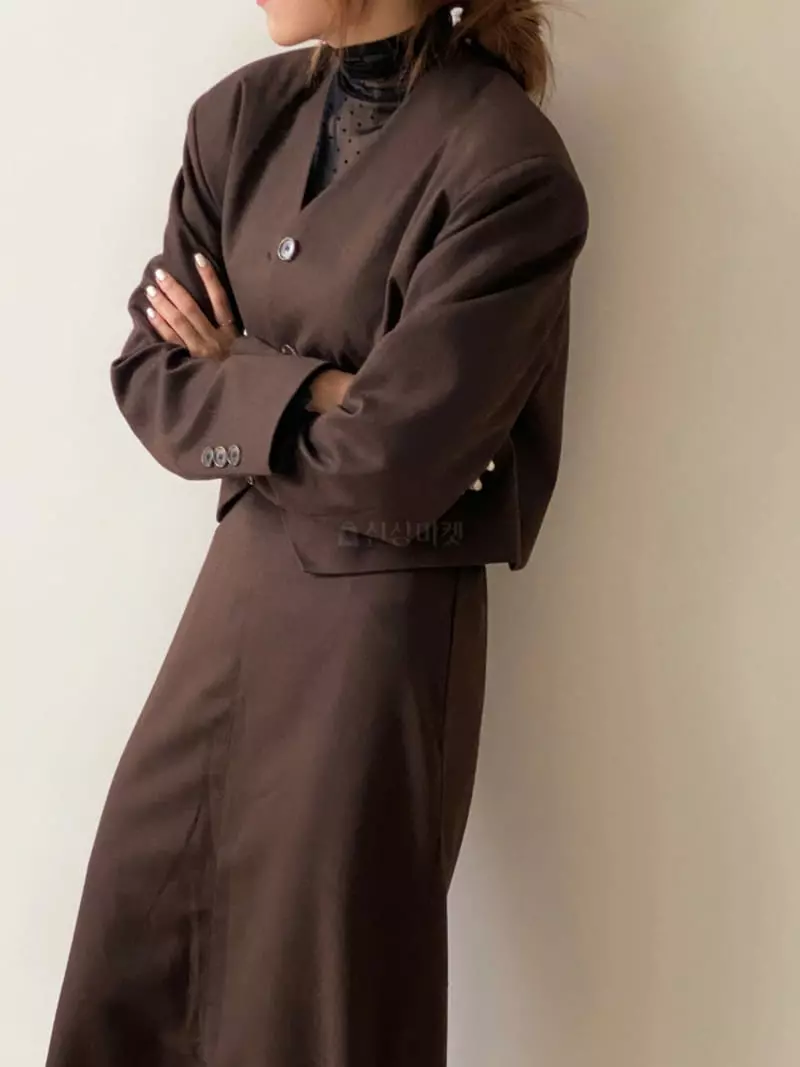 Analog Beige - Korean Women Fashion - #womensfashion - Herringbone No Collar Jacket - 11