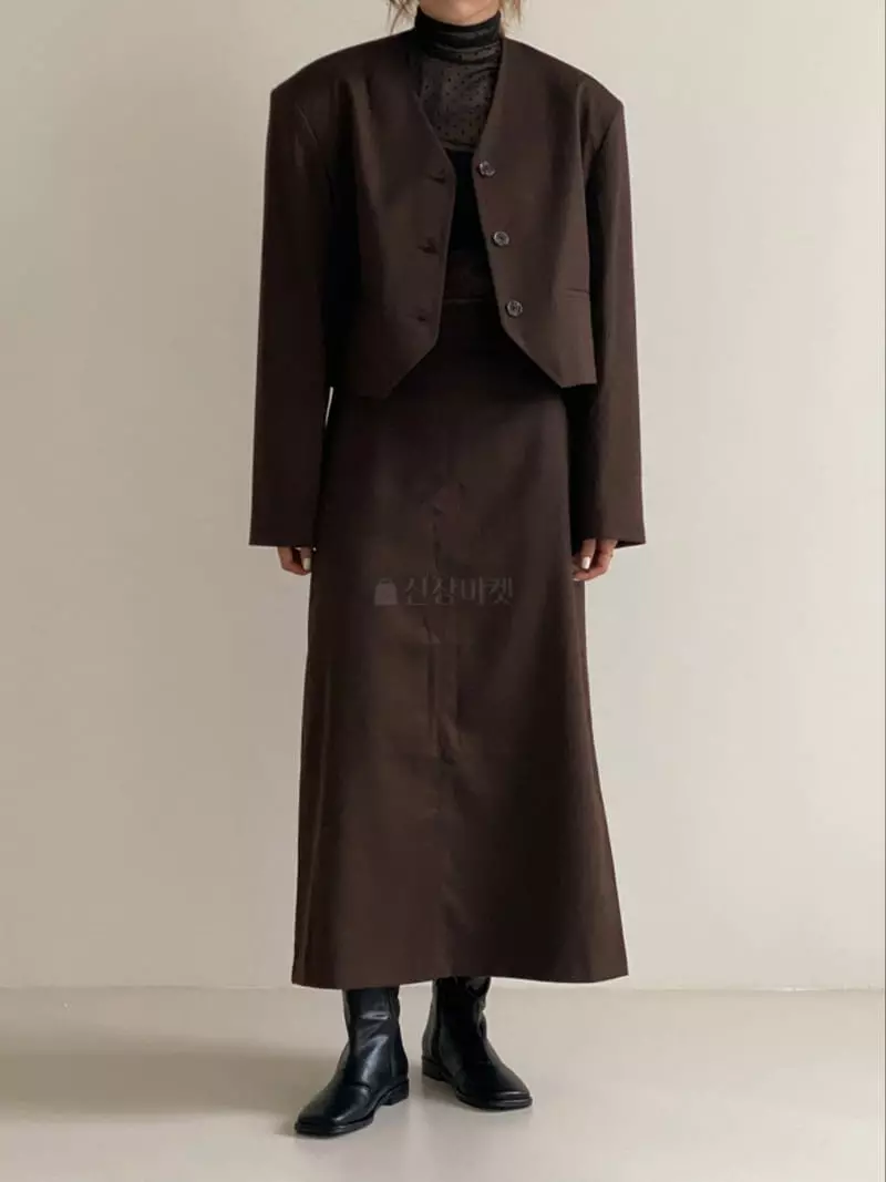 Analog Beige - Korean Women Fashion - #womensfashion - Herringbone No Collar Jacket - 9