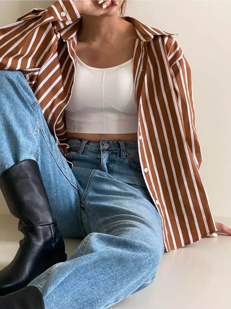 Analog Beige - Korean Women Fashion - #womensfashion - Pad Shirt - 5