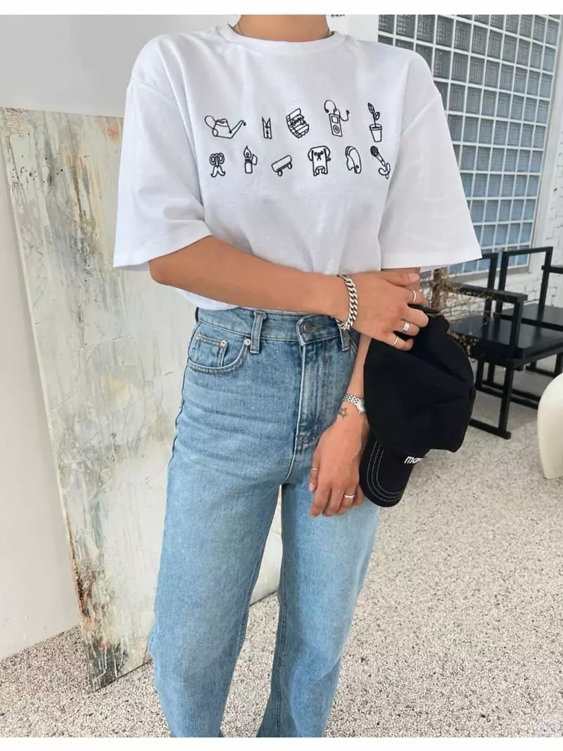 Analog Beige - Korean Women Fashion - #womensfashion - Embroidery Tee - 12
