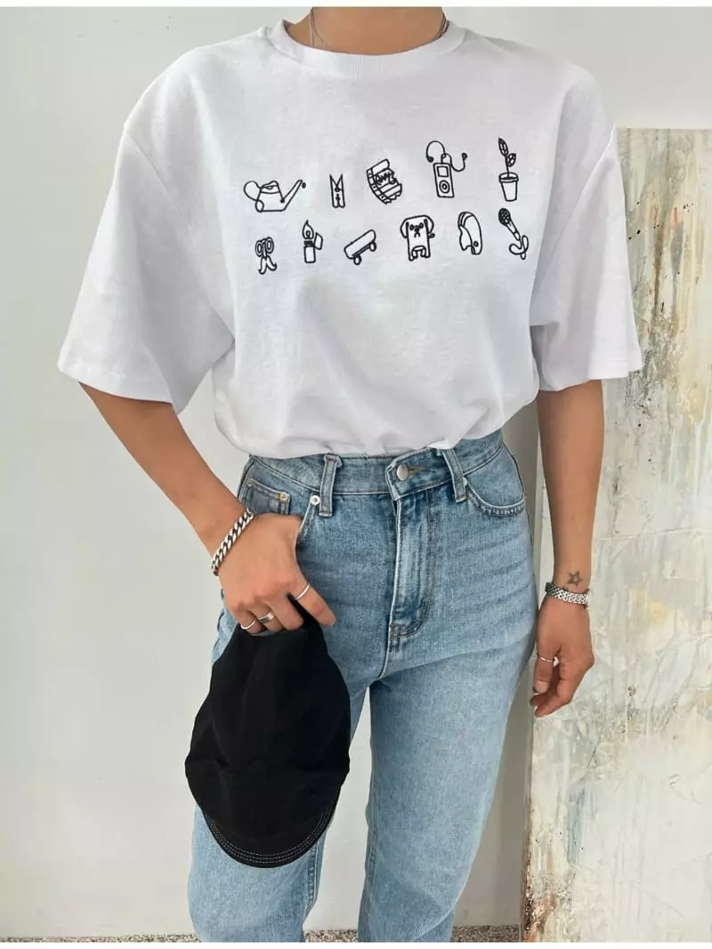 Analog Beige - Korean Women Fashion - #womensfashion - Embroidery Tee - 6