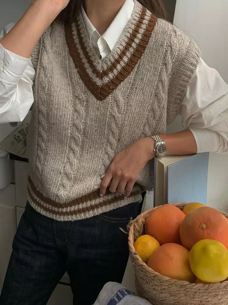 And Floyd - Korean Women Fashion - #momslook - Cable Nef Vest Knit - 2