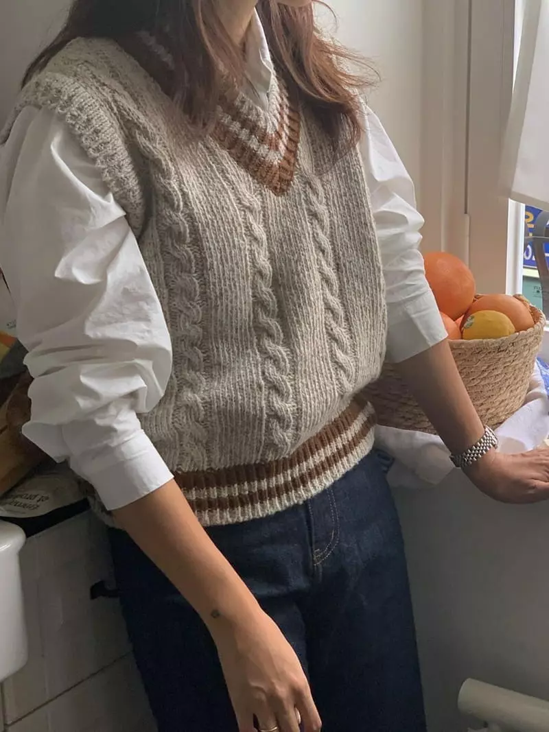 And Floyd - Korean Women Fashion - #womensfashion - Cable Nef Vest Knit - 3