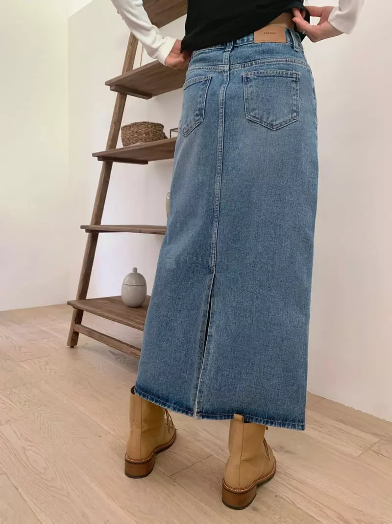 And More - Korean Women Fashion - #momslook - Slit Long Denim Skirt - 3