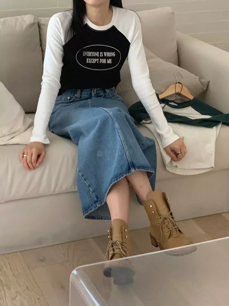 And More - Korean Women Fashion - #momslook - Slit Long Denim Skirt - 5