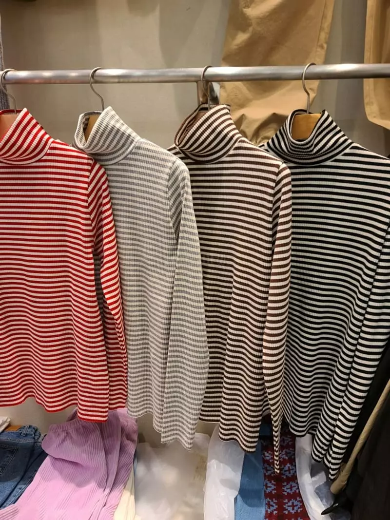 And More - Korean Women Fashion - #momslook - May Stripes Turtleneck Tee