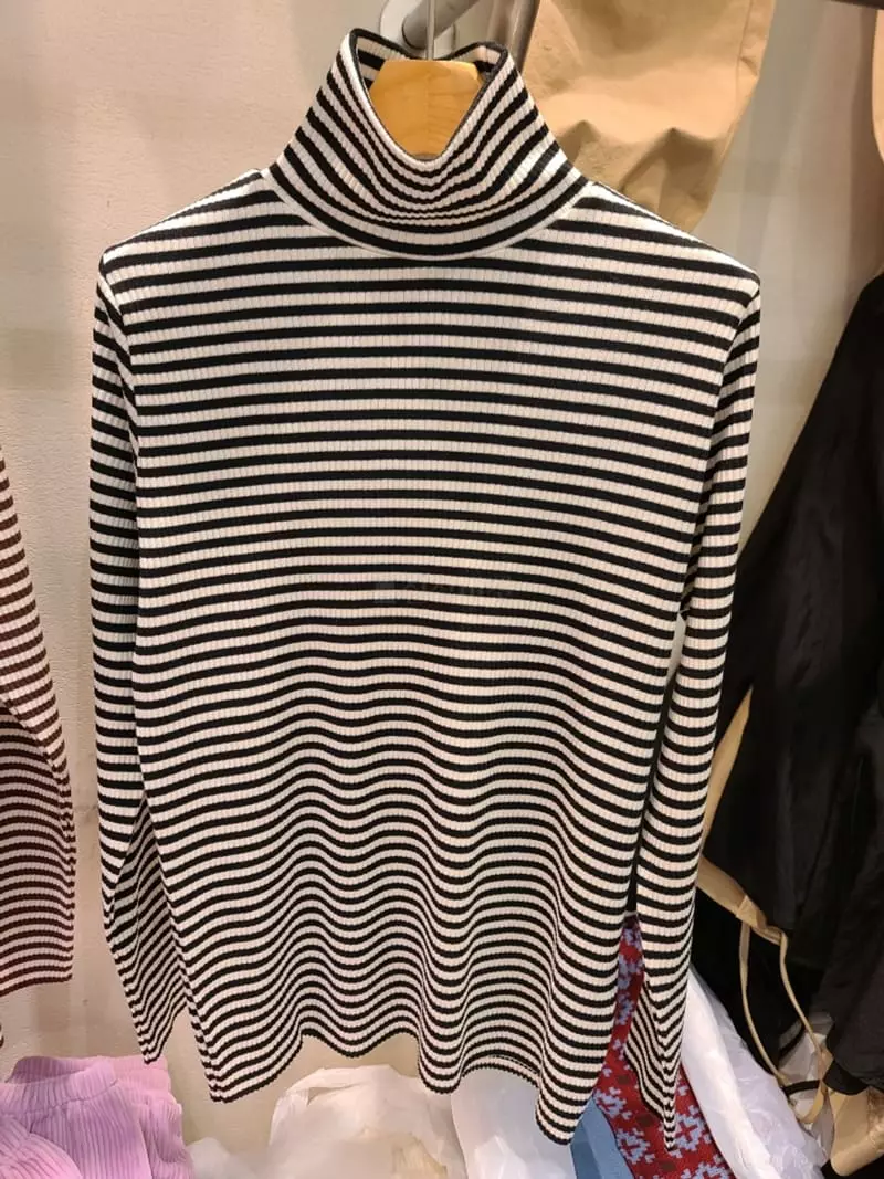 And More - Korean Women Fashion - #shopsmall - May Stripes Turtleneck Tee - 9