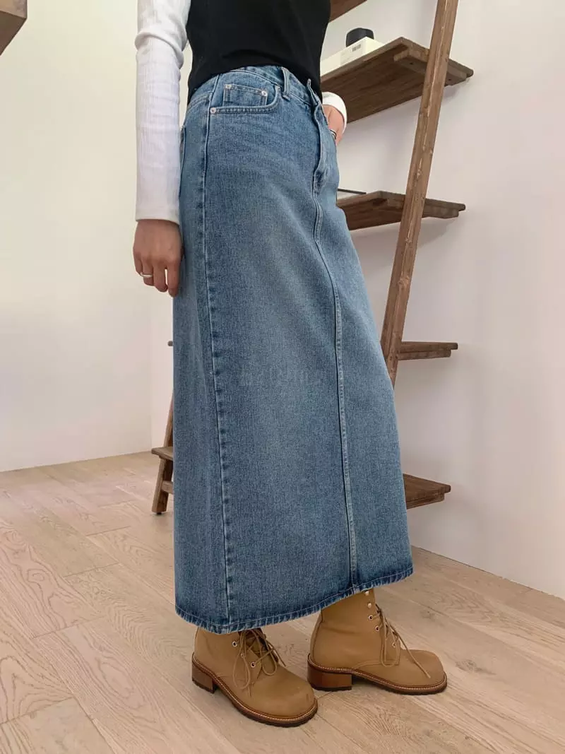 And More - Korean Women Fashion - #momslook - Slit Long Denim Skirt - 4