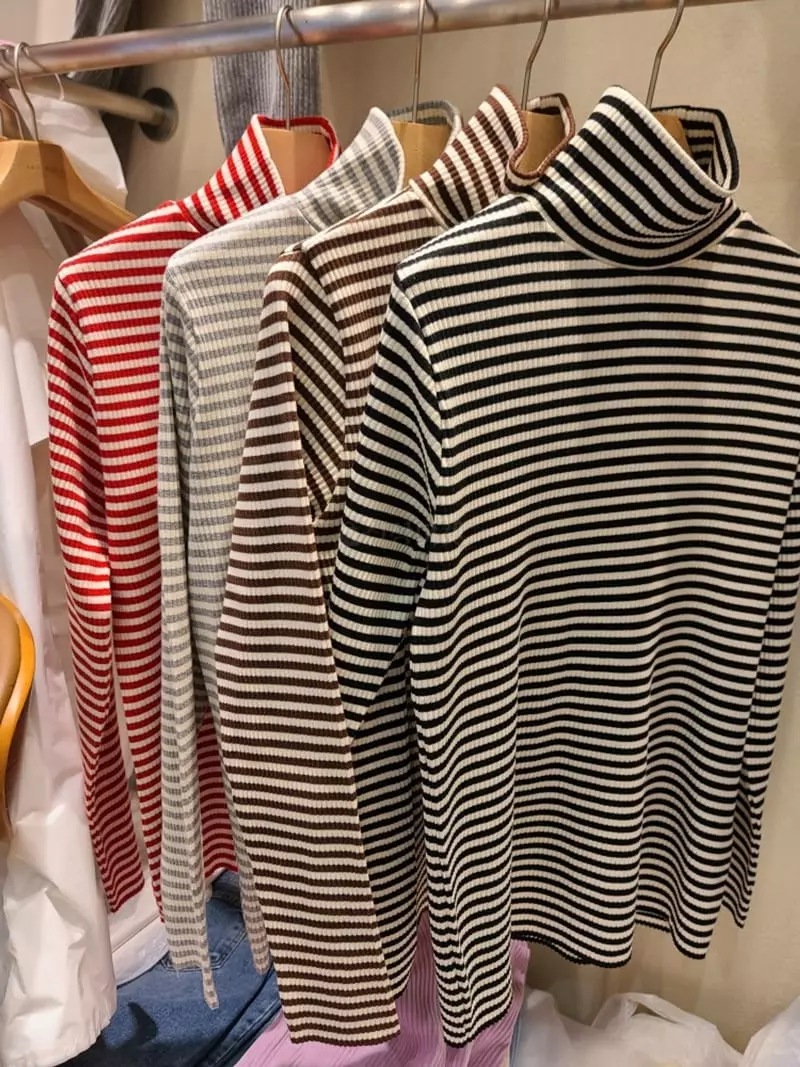 And More - Korean Women Fashion - #womensfashion - May Stripes Turtleneck Tee - 3
