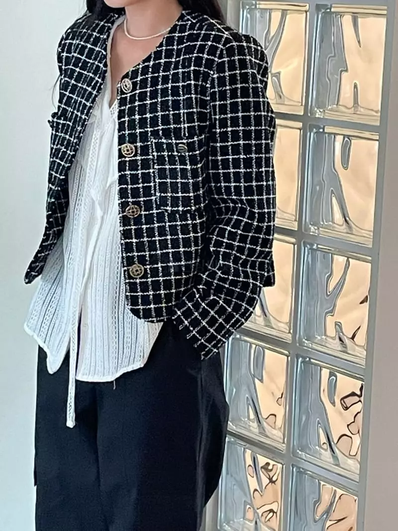 Another Muse - Korean Women Fashion - #momslook - Check Twid Jacket