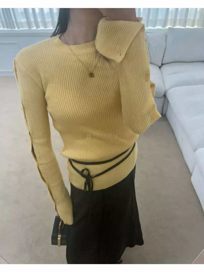 Arr - Korean Women Fashion - #momslook - Cash Button Knit Tee - 11