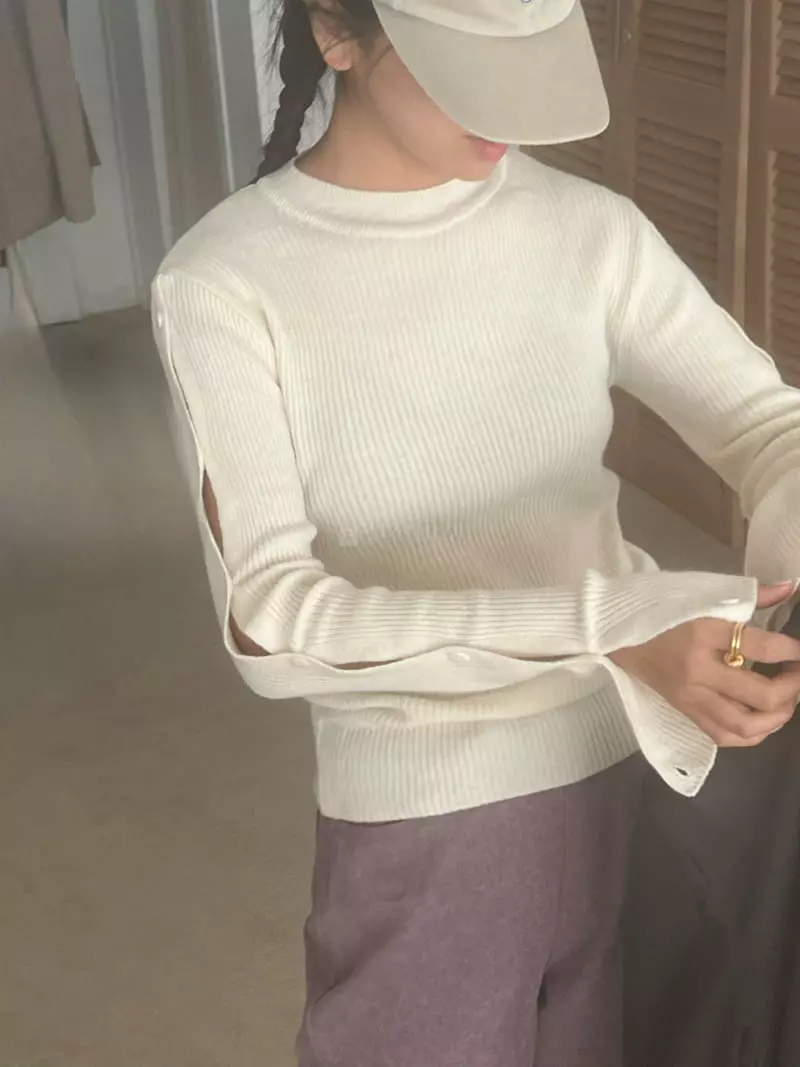 Arr - Korean Women Fashion - #momslook - Cash Button Knit Tee - 3