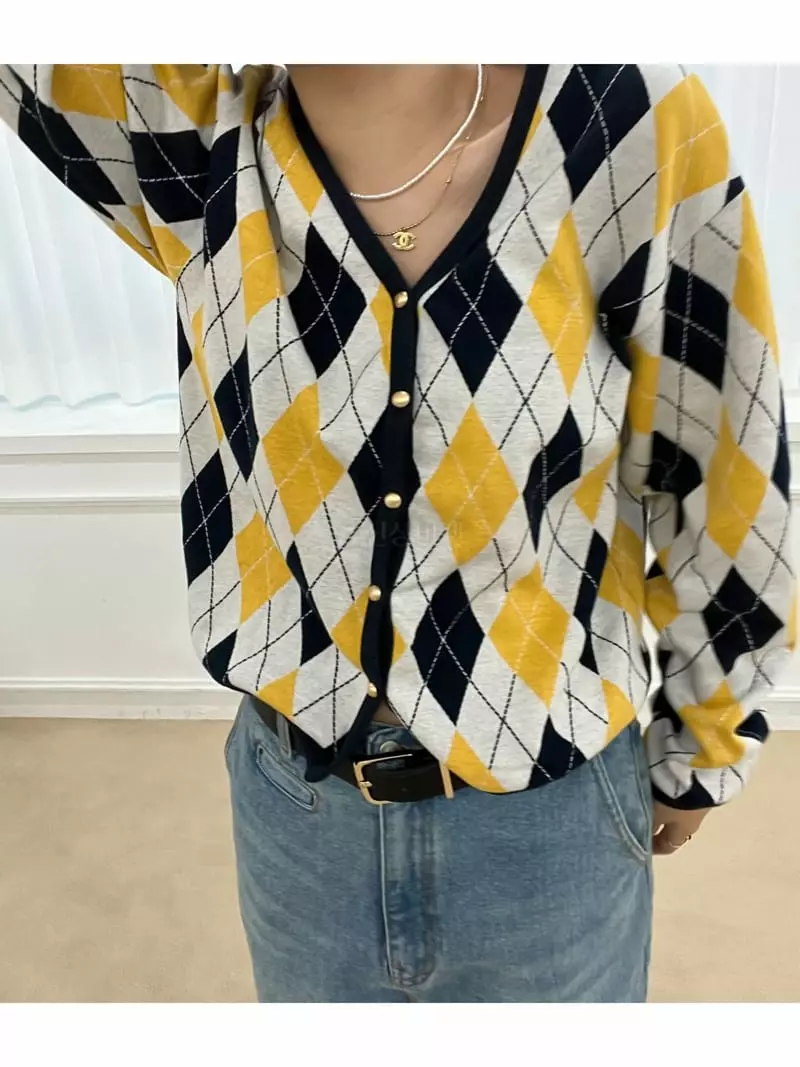 Arr - Korean Women Fashion - #momslook - Argyle Cardigan - 12