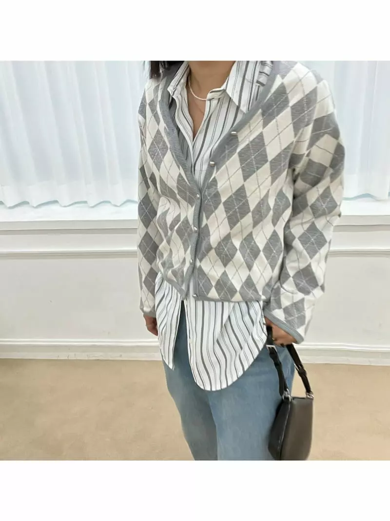 Arr - Korean Women Fashion - #momslook - Argyle Cardigan - 6