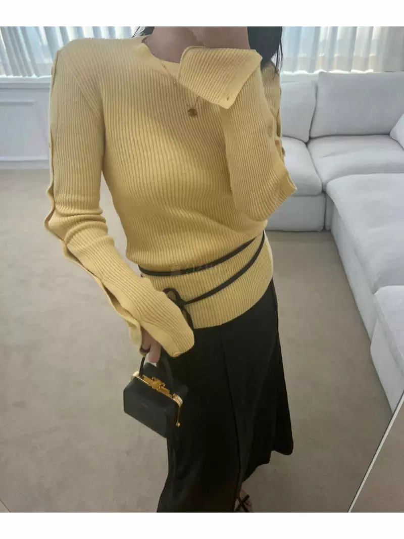 Arr - Korean Women Fashion - #womensfashion - Cash Button Knit Tee - 12