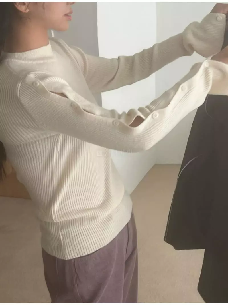 Arr - Korean Women Fashion - #momslook - Cash Button Knit Tee - 4