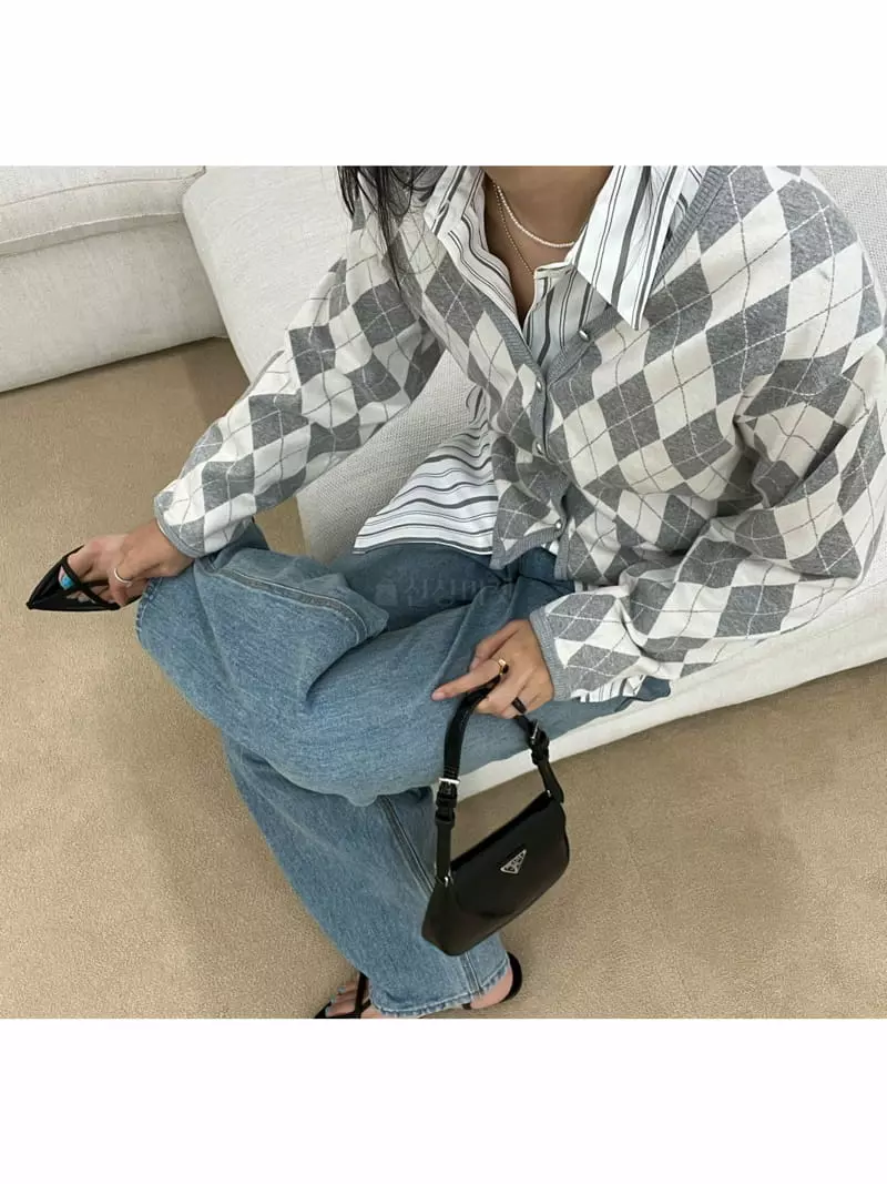 Arr - Korean Women Fashion - #womensfashion - Argyle Cardigan - 7