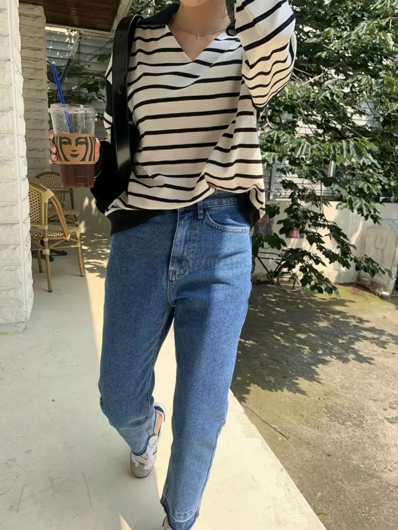 As Thought - Korean Women Fashion - #momslook - Post Stripes Sweatshirt