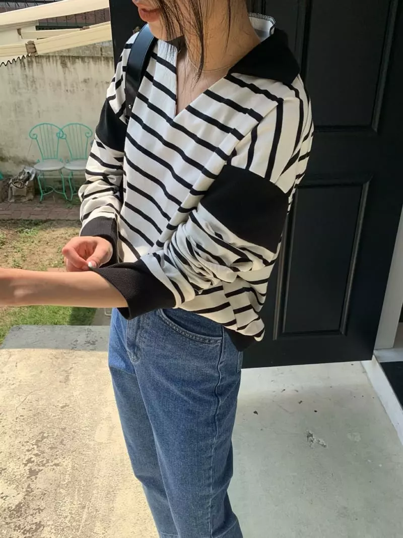As Thought - Korean Women Fashion - #momslook - Post Stripes Sweatshirt - 2