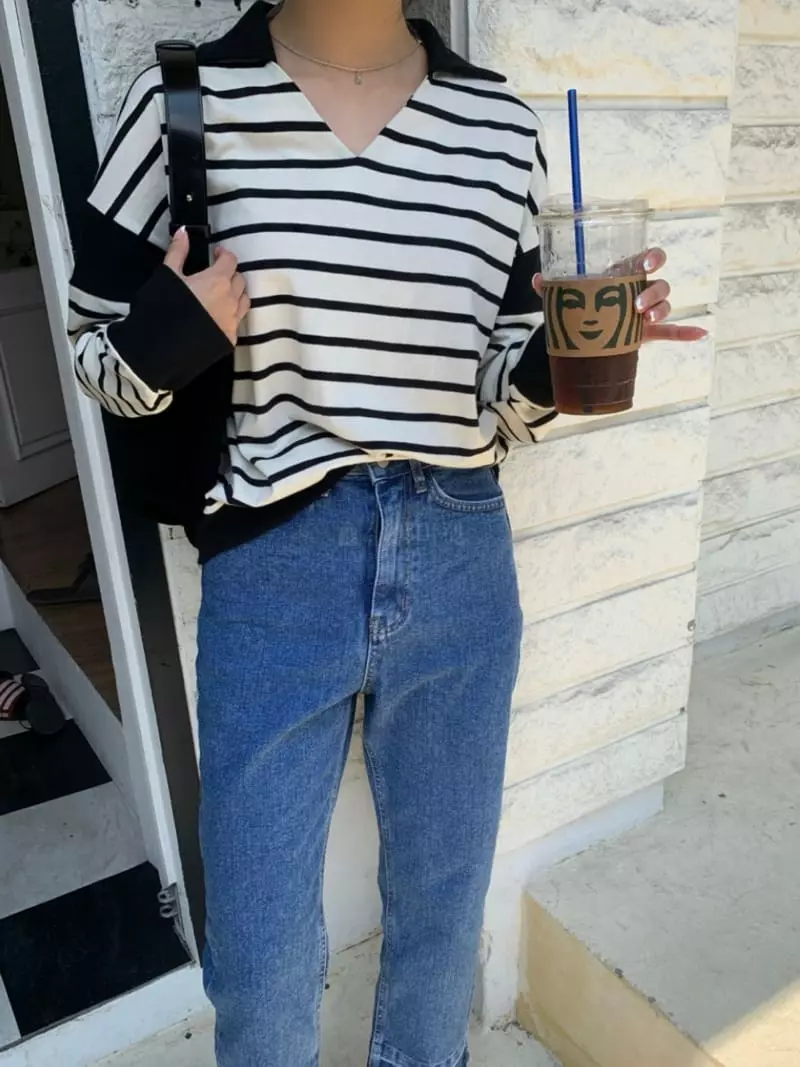 As Thought - Korean Women Fashion - #momslook - Post Stripes Sweatshirt - 3