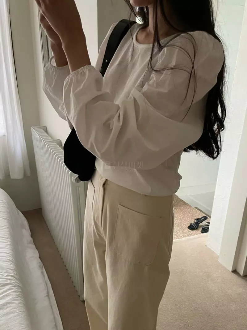As Thought - Korean Women Fashion - #momslook - Puff Rib Round Tee
