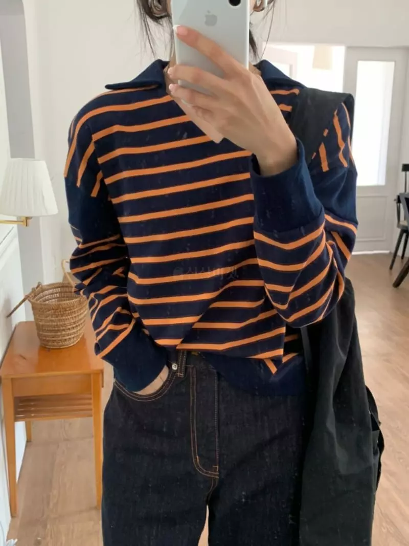 As Thought - Korean Women Fashion - #pursuepretty - Post Stripes Sweatshirt - 7