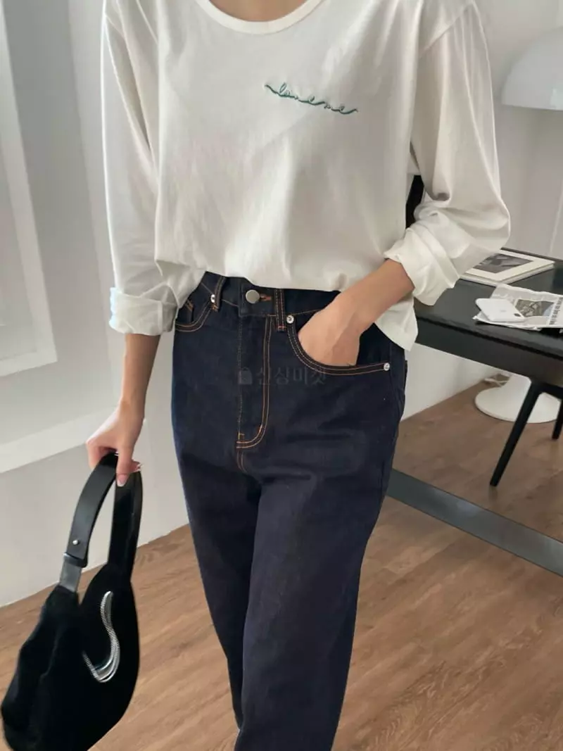As Thought - Korean Women Fashion - #pursuepretty - Love Me Embroidery Tee - 6