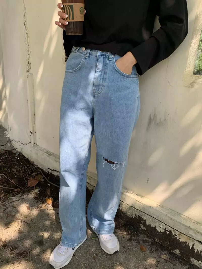 As Thought - Korean Women Fashion - #pursuepretty - Demage Light Blues Jeans - 3