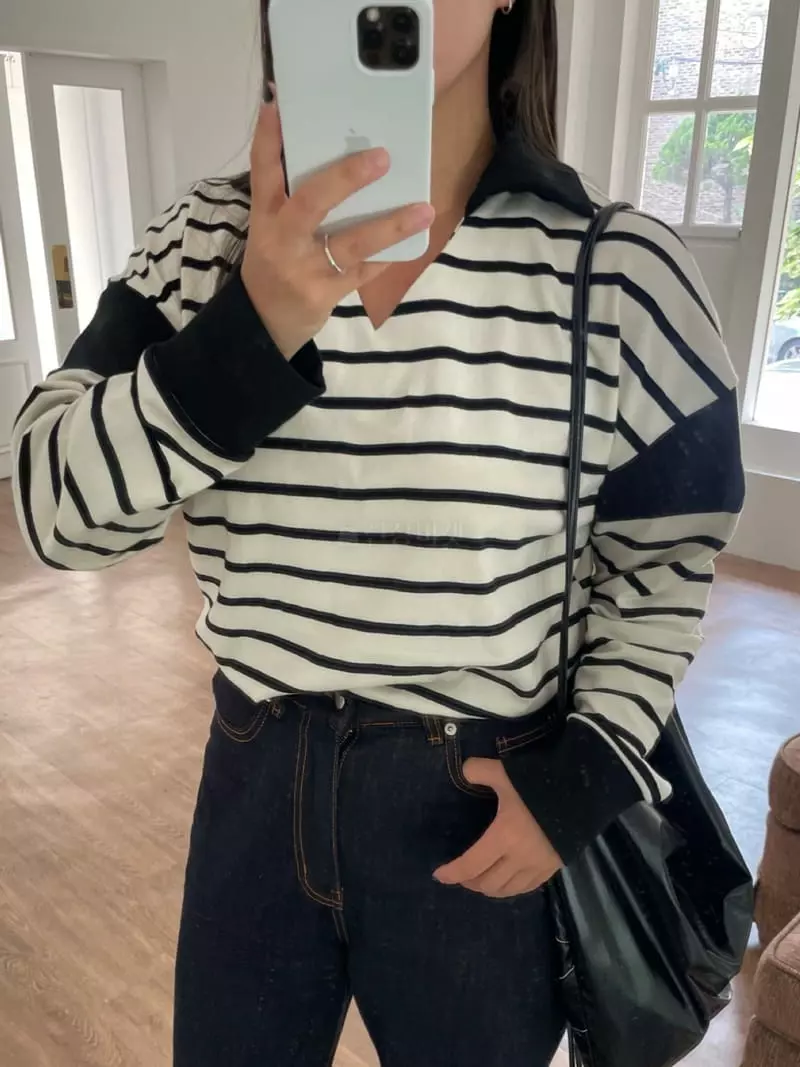 As Thought - Korean Women Fashion - #restrostyle - Post Stripes Sweatshirt - 8