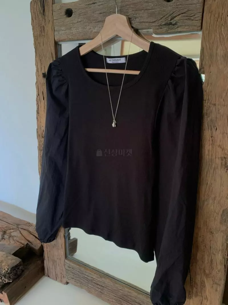 As Thought - Korean Women Fashion - #restrostyle - Rib Round Puff Tee - 4