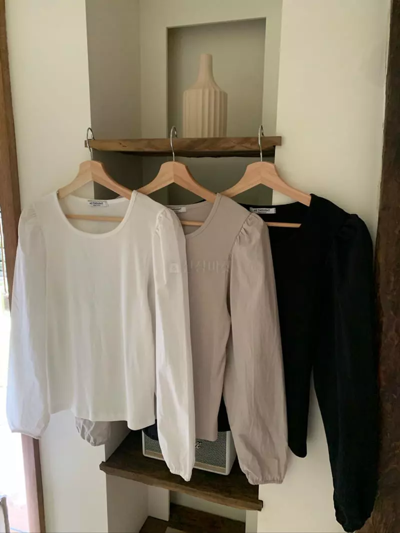 As Thought - Korean Women Fashion - #shopsmall - Puff Rib Round Tee - 9