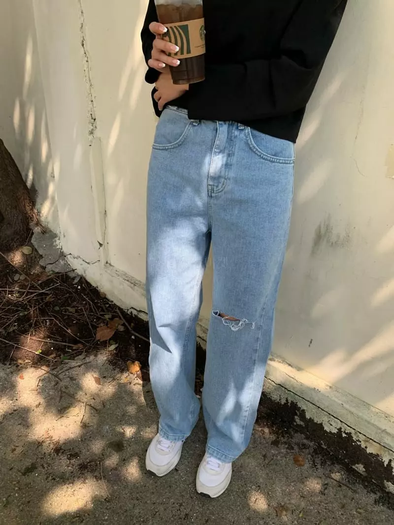 As Thought - Korean Women Fashion - #shopsmall - Demage Light Blues Jeans - 6