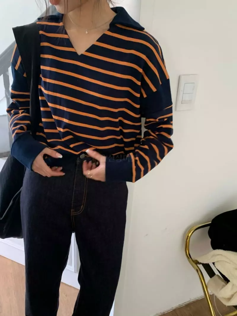 As Thought - Korean Women Fashion - #vintageinspired - Post Stripes Sweatshirt - 5