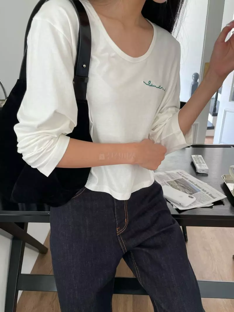 As Thought - Korean Women Fashion - #vintagekidsstyle - Love Me Embroidery Tee - 5