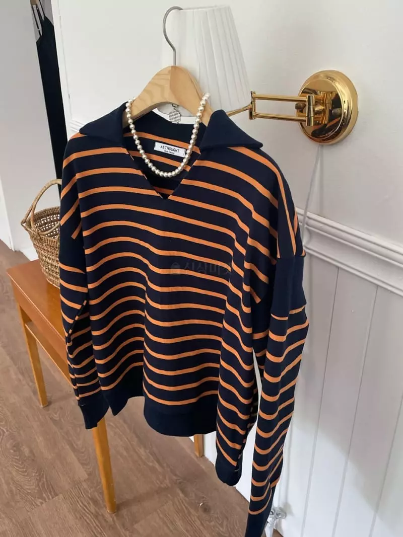 As Thought - Korean Women Fashion - #momslook - Post Stripes Sweatshirt - 4