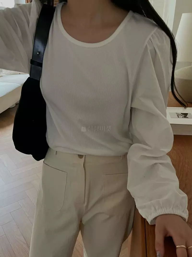 As Thought - Korean Women Fashion - #womensfashion - Puff Rib Round Tee - 3