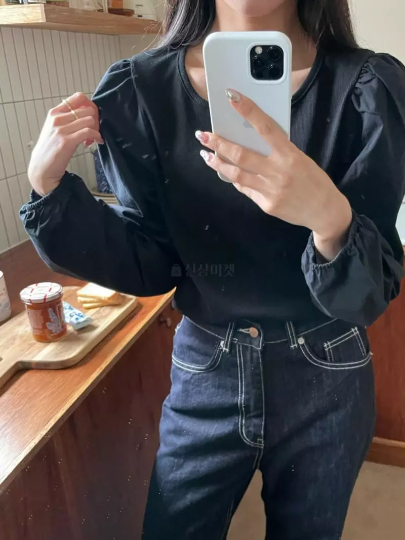 As Thought - Korean Women Fashion - #womensfashion - Rib Round Puff Tee - 9