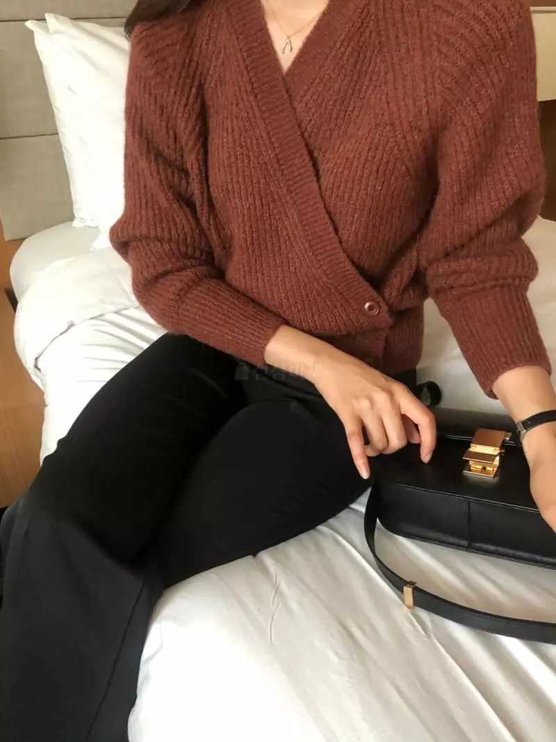 Atthismoment - Korean Women Fashion - #momslook - Button Wrap Knit Tee - 10