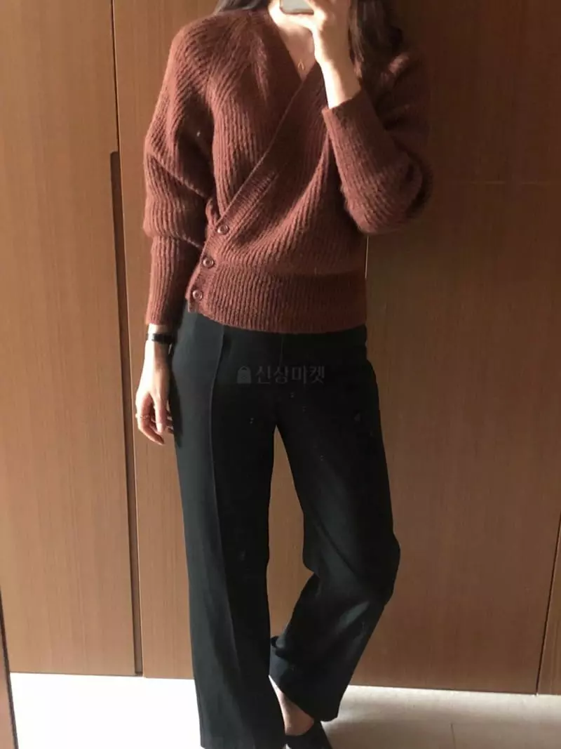 Atthismoment - Korean Women Fashion - #momslook - Button Wrap Knit Tee - 6