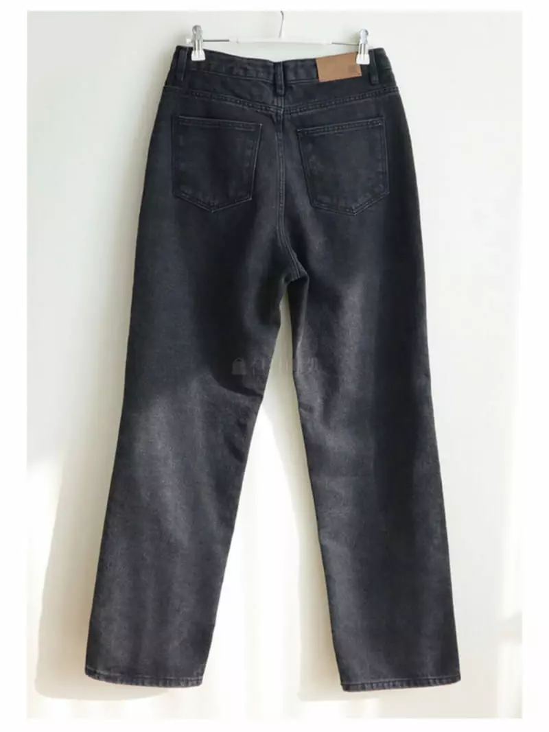 Atthismoment - Korean Women Fashion - #restrostyle - Fleece Black Jeans - 5