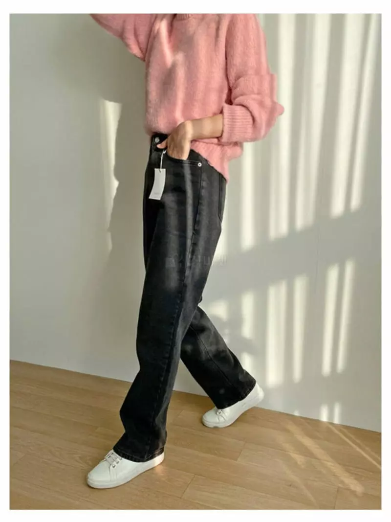 Atthismoment - Korean Women Fashion - #vintageinspired - Fleece Black Jeans - 2