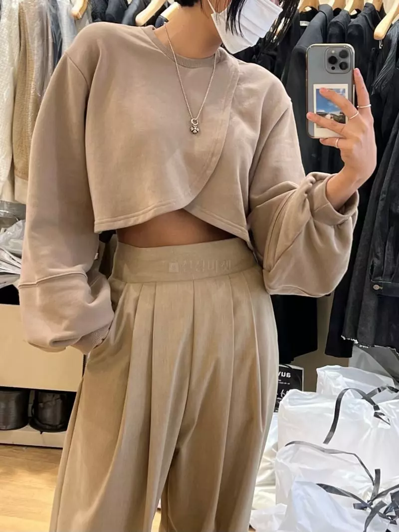 Auver_Fit - Korean Women Fashion - #momslook - Crop Cross Sweatshirt - 5