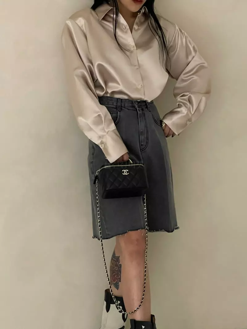 Auver_Fit - Korean Women Fashion - #momslook - Shatin Over Pad Shirt - 2