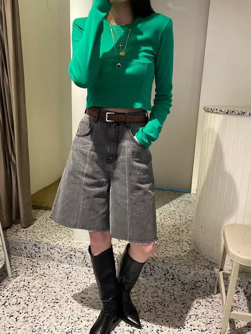 Auver_Fit - Korean Women Fashion - #momslook - Legic Denim Shorts - 9