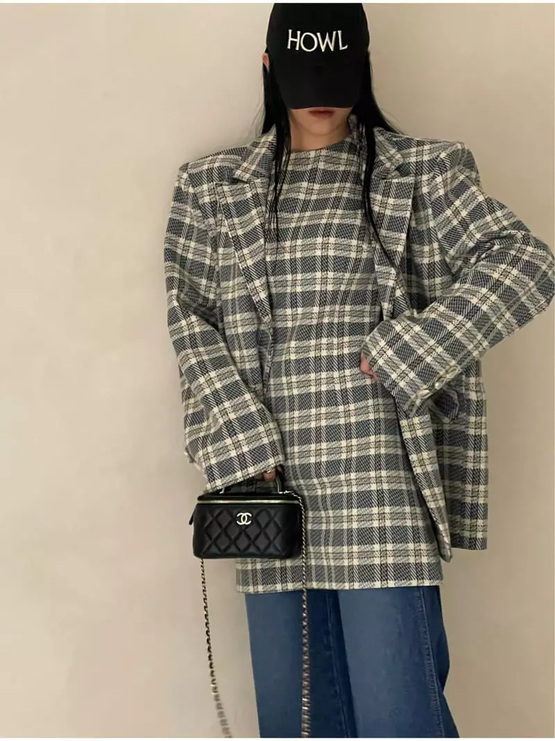 Auver_Fit - Korean Women Fashion - #vintagekidsstyle - Vintage Check Jacket - 4