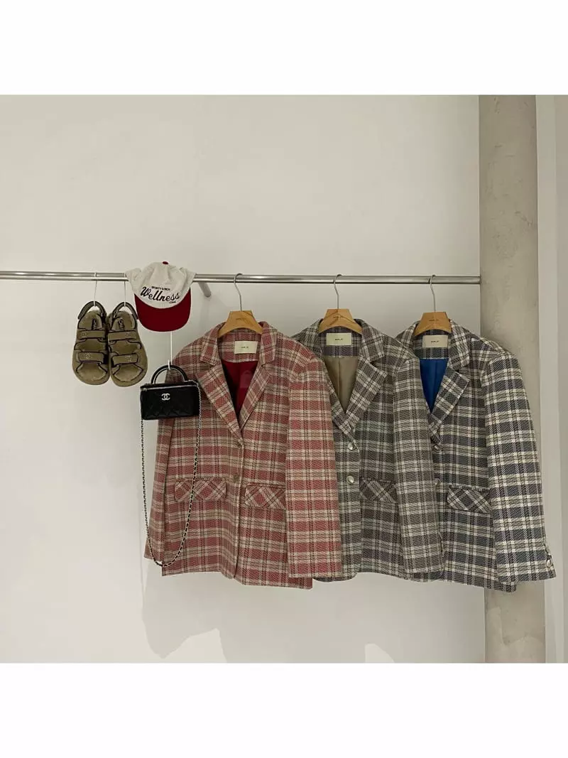 Auver_Fit - Korean Women Fashion - #restrostyle - Vintage Check Jacket - 5
