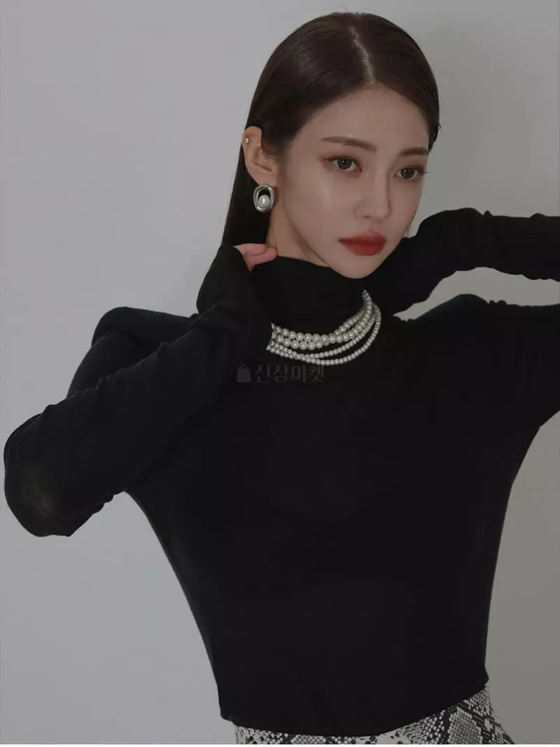 Auver_Fit - Korean Women Fashion - #womensfashion - Pad Turtleneck Slim Tee - 7